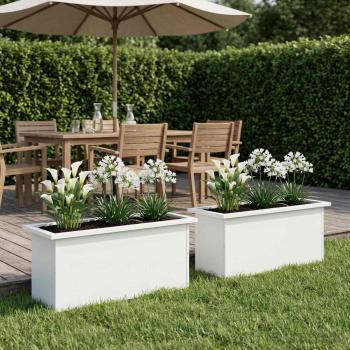 ARDEBO.de - Garten-Pflanzkübel mit LED 2 stk. Weiß 30 x 80 x 30 cm Stahl