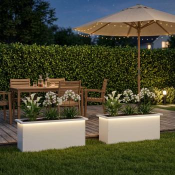 Garten-Pflanzkübel mit LED 2 stk. Weiß 30 x 80 x 30 cm Stahl