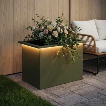 Garten-Pflanzkübel mit LED Olivgrün 40 × 60 × 40 cm Stahl