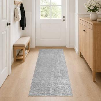 ARDEBO.de - Teppich Grau 50 x 200 cm 100% Polyester 3 mm Waschbar