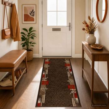 ARDEBO.de - Teppichläufer FLORNES Gewebt Braun Blätter 100 x 300 cm PP 7 mm