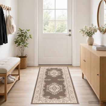 ARDEBO.de - Teppichläufer FLORNES Gewebt Taupe-Muster 67 x 200 cm PP 7 mm