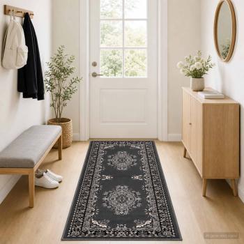 ARDEBO.de - Teppichläufer FLORNES Gewebt Graues Muster 100 x 400 cm PP 7 mm