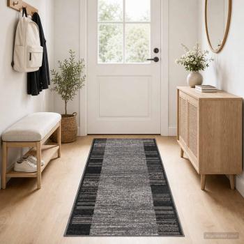ARDEBO.de - Teppichläufer FLORNES Gewebt Grau Streifen 67 x 150 cm PP 7 mm