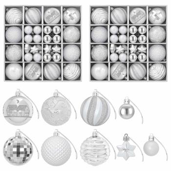 Weihnachtskugelset 88 stk. Silber Durchmesser 6 cm Kunststoff