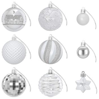 Weihnachtskugelset 88 stk. Silber Durchmesser 6 cm Kunststoff