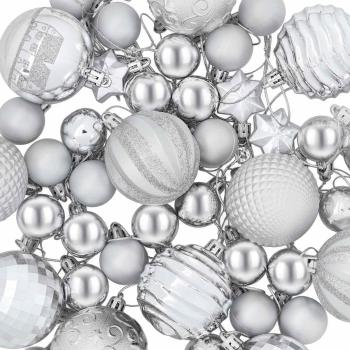 Weihnachtskugelset 88 stk. Silber Durchmesser 6 cm Kunststoff