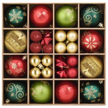 Weihnachtskugelset 88 stk. Rot, Gold und Grün Durchmesser 6 cm
