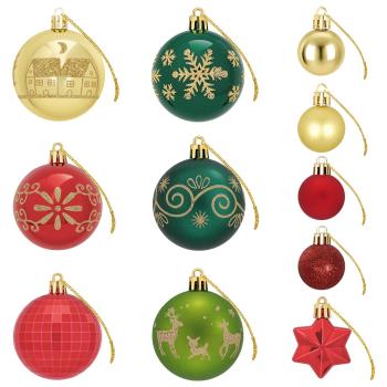 Weihnachtskugelset 88 stk. Rot, Gold und Grün Durchmesser 6 cm