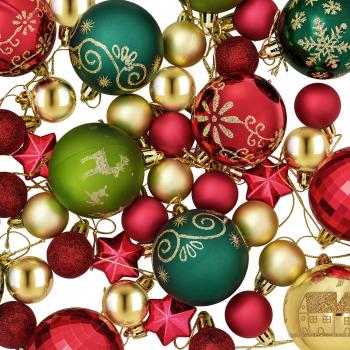 Weihnachtskugelset 88 stk. Rot, Gold und Grün Durchmesser 6 cm