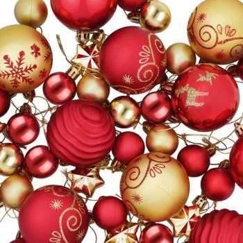 Weihnachtskugelset 88 stk. Rot und Gold Durchmesser 6 cm