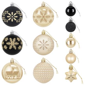 Weihnachtskugelset 88 stk. Schwarz und Gold Durchmesser 6 cm