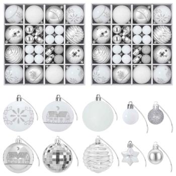 Weihnachtskugelset 88 stk. Silber und Weiß Durchmesser 6 cm