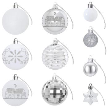 Weihnachtskugelset 88 stk. Silber und Weiß Durchmesser 6 cm