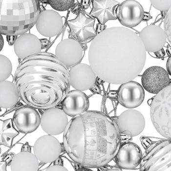 Weihnachtskugelset 88 stk. Silber und Weiß Durchmesser 6 cm