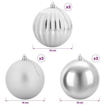 Weihnachtsbaumkugel Set XL 9 stk. Silber Durchmesser 15 cm