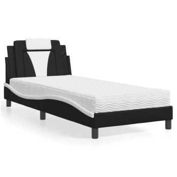 ARDEBO.de - Bett "Viana" mit Matratze Schwarz und Weiß 90x190 cm Kunstleder