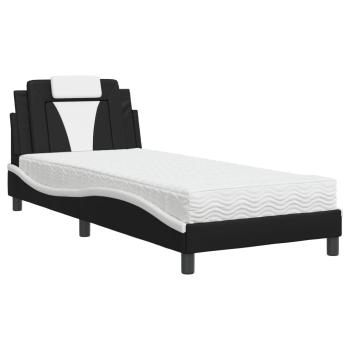 Bett "Viana" mit Matratze Schwarz und Weiß 90x190 cm Kunstleder