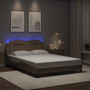 ARDEBO.de - Bettgestell "Viana" mit LED ohne Matratze Cappuccino-Braun 140x200 cm