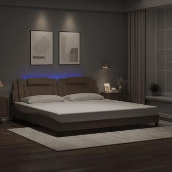 ARDEBO.de - Bettgestell "Viana" mit LED ohne Matratze Cappuccino-Braun 200x200 cm