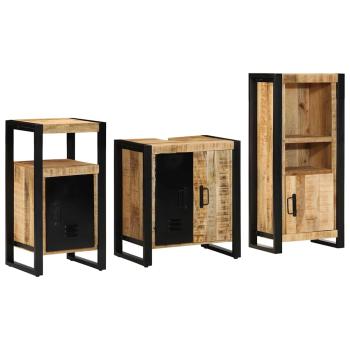ARDEBO.de - Badezimmermöbel-Set 3 Stk. Braun und Schwarz Massivholz Mango