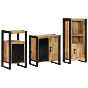 Badezimmermöbel-Set 3 Stk. Braun und Schwarz Massivholz Mango