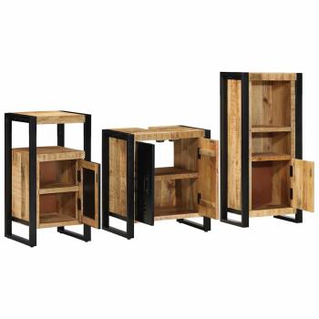 Badezimmermöbel-Set 3 Stk. Braun und Schwarz Massivholz Mango