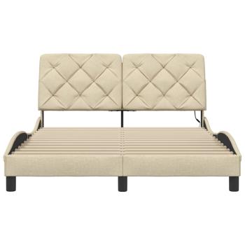 Bettgestell mit LED ohne Matratze Creme 140x190 cm Stoff