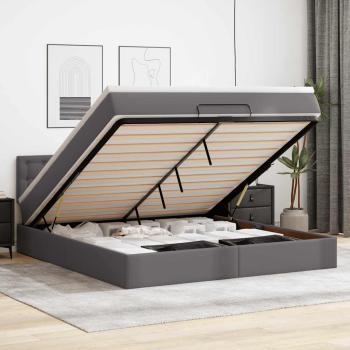 ARDEBO.de - Ottoman-Bett mit Matratze Grau 160x200 cm Kunstleder