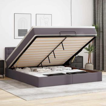 ARDEBO.de - Ottoman-Bett mit Matratzen & LEDs Grau 160x200 cm Kunstleder