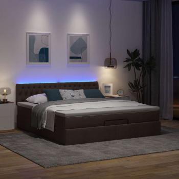 Ottomane Bett mit Matratze & LEDs Dunkelbraun 180x200 cm Stoff