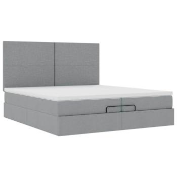 Ottoman-Bett mit Matratzen & LEDs Hellgrau 200x200 cm Stoff