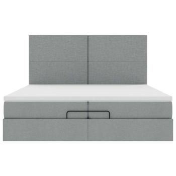 Ottoman-Bett mit Matratzen & LEDs Hellgrau 200x200 cm Stoff