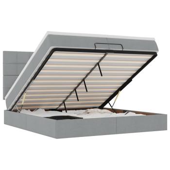 Ottoman-Bett mit Matratzen & LEDs Hellgrau 200x200 cm Stoff