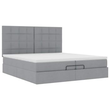 Ottoman-Bett mit Matratzen & LEDs Hellgrau 200x200 cm Stoff