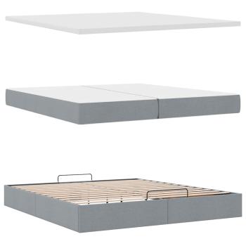 Ottoman-Bett mit Matratzen & LEDs Hellgrau 200x200 cm Stoff