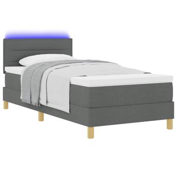 LED Boxspringbett mit Kopfteil Dunkelgrau 100 x 200 cm Stoff