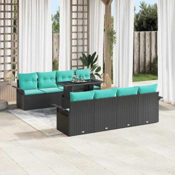 Gartensofa-set 9 stk. 8-Sitzer Schwarz Poly-Rattan