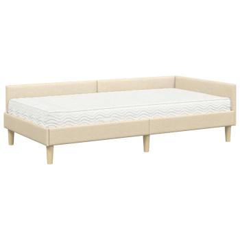 Eckbettgestell mit Matratze 2 stk. Creme 90 x 200 cm Stoff