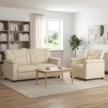 ARDEBO.de - Sofa-Set 2 pcs Creme Kunstleder