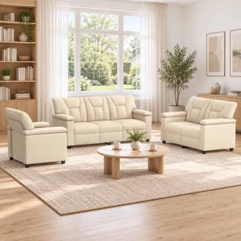 ARDEBO.de - Sofa-Set 3 pcs Creme Kunstleder
