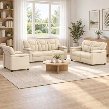 ARDEBO.de - Sofa-Set 3 pcs Creme Kunstleder
