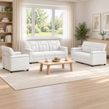 ARDEBO.de - Sofa-Set 3 pcs Weiß Kunstleder