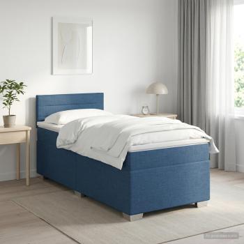 ARDEBO.de - Boxspringbett mit Matratze mit Kopfteil Blau 90 x 200 cm Stoff