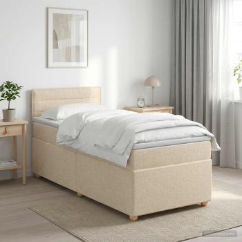 ARDEBO.de - Boxspringbett mit Matratze mit Kopfteil Creme 90 x 200 cm Stoff