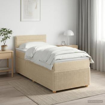 ARDEBO.de - Boxspringbett mit Matratze mit Kopfteil Creme 90 x 200 cm Stoff