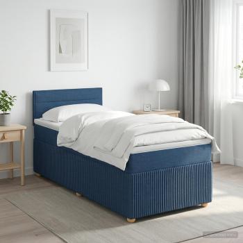 ARDEBO.de - Boxspringbett mit Matratze mit Kopfteil Blau 90 x 200 cm Stoff