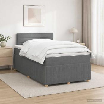 ARDEBO.de - Boxspringbett mit Matratze Dunkelgrau 120 x 200 cm Stoff