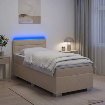 ARDEBO.de - Boxspringbett mit Matratze und LED Creme 90 x 190 cm Stoff