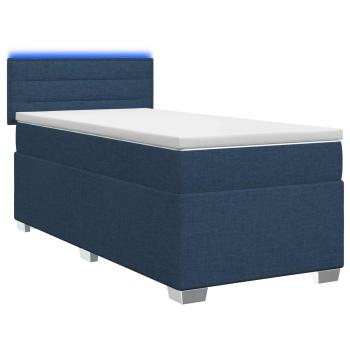 Boxspringbett mit Matratze und LED Blau 90 x 190 cm Stoff